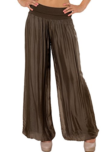 Caspar KHS010 Damen Elegante Lange Marlene Hose Hosenrock mit Seidenanteil und hohem Stretch Bund, Farbe:Dunkelbraun, Mode Größe:M-L von Caspar