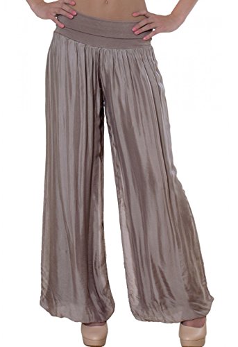 Caspar KHS010 Damen Elegante Lange Marlene Hose Hosenrock mit Seidenanteil und hohem Stretch Bund, Farbe:Taupe, Größe:S-M von Caspar