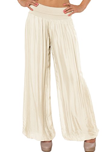 Caspar KHS010 Damen Elegante Lange Marlene Hose Hosenrock mit Seidenanteil und hohem Stretch Bund, Farbe:beige, Mode Größe:XS-S von Caspar