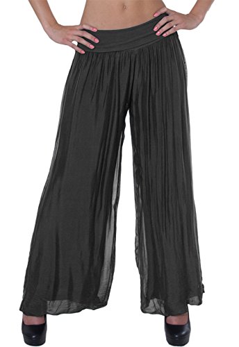 Caspar KHS010 Damen Elegante Lange Marlene Hose Hosenrock mit Seidenanteil und hohem Stretch Bund, Farbe:dunkelgrau, Größe:L-XL von Caspar