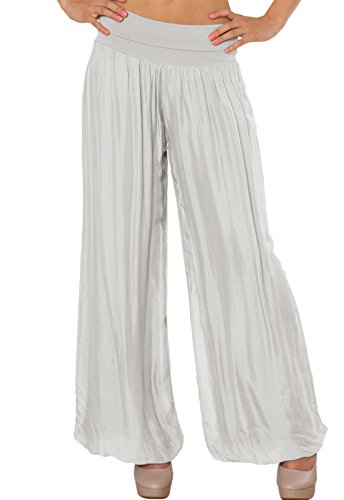 Caspar KHS010 Damen Elegante Lange Marlene Hose Hosenrock mit Seidenanteil und hohem Stretch Bund, Farbe:hellgrau, Mode Größe:M-L von Caspar