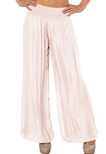 Caspar KHS010 Damen Elegante Lange Marlene Hose Hosenrock mit Seidenanteil und hohem Stretch Bund, Farbe:rosa, Größe:S-M von Caspar