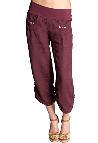 Caspar KHS017 Damen 3/4 Leinen Hose, Farbe:Bordeaux rot, Größe:M - DE38 UK10 IT42 ES40 US8 von Caspar