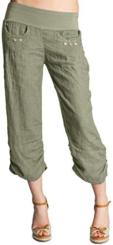 Caspar KHS017 Damen 3/4 Leinen Hose, Farbe:Oliv grün, Größe:3XL - DE46 UK18 IT50 ES48 US16 von Caspar