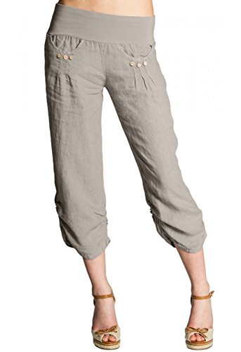 Caspar KHS017 Damen 3/4 Leinen Hose, Farbe:Taupe, Größe:XL - DE42 UK14 IT46 ES44 US12 von Caspar