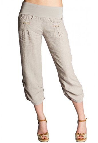 Caspar KHS017 Damen 3/4 Leinen Hose, Farbe:beige, Größe:M - DE38 UK10 IT42 ES40 US8 von Caspar