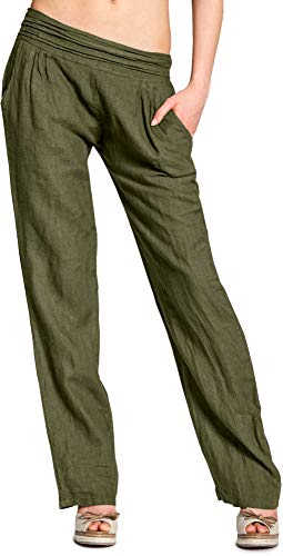 Caspar KHS020 Damen Casual Leinen Hose, Farbe:Khaki, Größe:3XL - DE46 UK18 IT50 ES48 US16 von Caspar