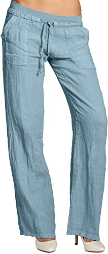 Caspar KHS025 Damen Casual Sommer Leinenhose, Farbe:Jeans blau, Größe:3XL - DE46 UK18 IT50 ES48 US16 von Caspar