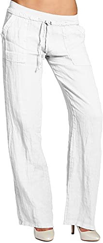 Caspar KHS025 Damen Casual Sommer Leinenhose, Farbe:Weiss, Größe:M - DE38 UK10 IT42 ES40 US8 von Caspar