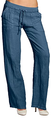 Caspar KHS025 Damen Casual Sommer Leinenhose, Farbe:blau, Größe:XS - DE34 UK6 IT38 ES36 US4 von Caspar