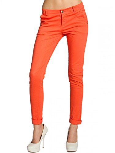 Caspar KHS037 Damen Baumwoll Chino Hose Skinny Fit, Farbe:Koralle, Größe:L - DE40 UK12 IT44 ES42 US10 von Caspar