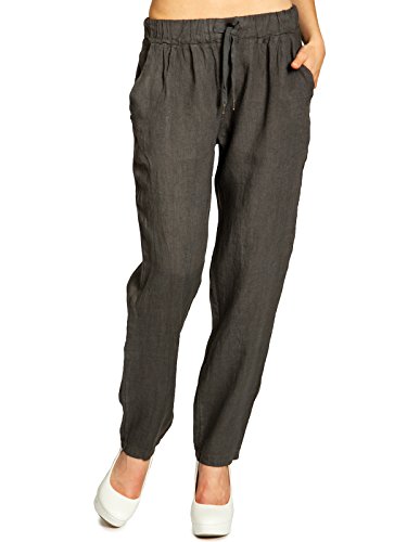 Caspar KHS045 leichte Damen Casual Sommer Freizeit Hose Leinenhose, Farbe:dunkelgrau, Größe:XS - DE34 UK6 IT38 ES36 US4 von Caspar