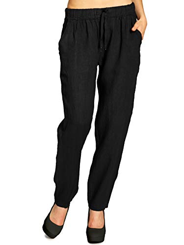 Caspar KHS045 leichte Damen Casual Sommer Freizeit Hose Leinenhose, Farbe:schwarz, Größe:L - DE40 UK12 IT44 ES42 US10 von Caspar