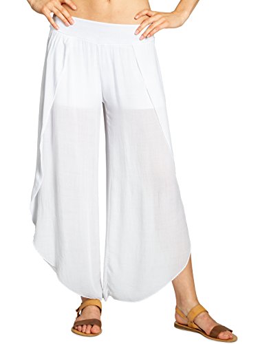 Caspar KHS047 Elegante Damen Sommerhose aus angenehm Leichter Viskose, Farbe:Weiss, Größe:36 von Caspar