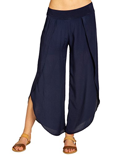 Caspar KHS047 Elegante Damen Sommerhose aus angenehm Leichter Viskose, Farbe:dunkelblau, Größe:44 von Caspar