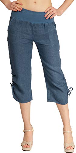 Caspar KHS050 Damen 3/4 Leinen Hose, Farbe:Jeans blau, Größe:36 von Caspar