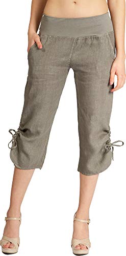 Caspar KHS050 Damen 3/4 Leinen Hose, Farbe:Taupe, Größe:40 von Caspar