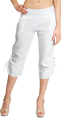 Caspar KHS050 Damen 3/4 Leinen Hose, Farbe:Weiss, Größe:36 von Caspar