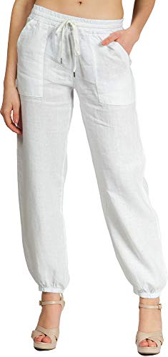 Caspar KHS051 Elegante Damen Casual Sommer Leinenhose, Farbe:Weiss, Größe:38 von Caspar