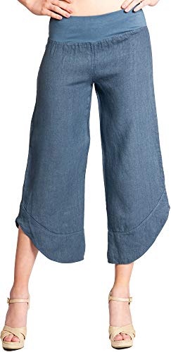 Caspar KHS052 Damen 3/4 Leinen Hose, Farbe:Jeans blau, Größe:40 von Caspar