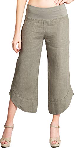 Caspar KHS052 Damen 3/4 Leinen Hose, Farbe:Taupe, Größe:40 von Caspar