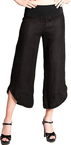 Caspar KHS052 Damen 3/4 Leinen Hose, Farbe:schwarz, Größe:38 von Caspar