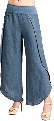 Caspar KHS053 leichte Elegante Damen Leinen Sommerhose, Farbe:Jeans blau, Größe:36 von Caspar