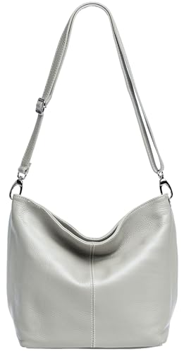 Caspar Klassisch Elegante Leder Handtasche Damen Tasche mit verstellbarem Schultergurt - PREMIUM LINE - Modell No.803 - Made in Italy, Farbe:hellgrau, Accessoires:One Size von Caspar
