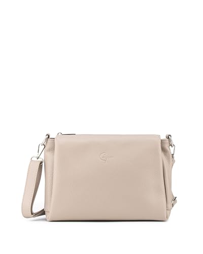 Caspar Klassisch Elegante Leder Umhängetasche Damen Crossbody Bag mit 3 Fächern & verstellbarem Schulterfurt - PREMIUM LINE - Modell No.859 - Made in Italy, Farbe:beige Caspar Klassisch Elegante Leder Umhängetasche Damen Crossbody Bag mit 3 Fächern & verstellbarem Schulterfurt - PREMIUM LINE - Modell No.859 - Made in Italy, Farbe:beige von Caspar