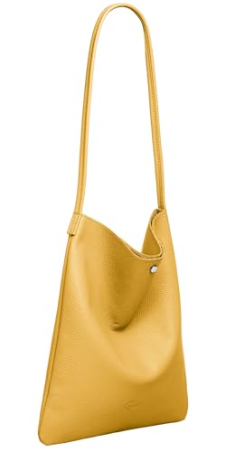 Caspar Klassisch Elegante Schultertasche aus Leder Mittelgroße Damen Shopper Handtasche - CLASSIC LINE - Modell No.822 - Made in Italy, Farbe:curry von Caspar