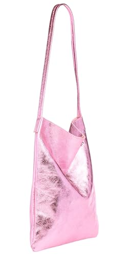 Caspar Klassisch Elegante Schultertasche aus Leder Mittelgroße Damen Shopper Handtasche - CLASSIC LINE - Modell No.822 - Made in Italy, Farbe:pink metallic Caspar Klassisch Elegante Schultertasche aus Leder Mittelgroße Damen Shopper Handtasche - CLASSIC LINE - Modell No.822 - Made in Italy, Farbe:pink metallic von Caspar