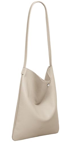 Caspar Klassisch Elegante Schultertasche aus Leder Mittelgroße Damen Shopper Handtasche - CLASSIC LINE - Modell No.822 - Made in Italy, Farbe:taupe von Caspar