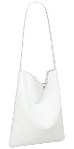 Caspar Klassisch Elegante Schultertasche aus Leder Mittelgroße Damen Shopper Handtasche - CLASSIC LINE - Modell No.822 - Made in Italy, Farbe:weiß von Caspar