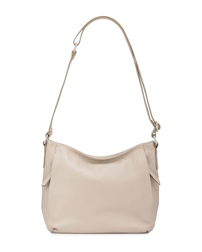 Caspar Klassisch elegante Leder Umhängetasche Damen Schultertasche mit breitem & verstellbarem Schultergurt - PREMIUM LINE - Modell No.865 - Made in Italy, Farbe:beige von Caspar