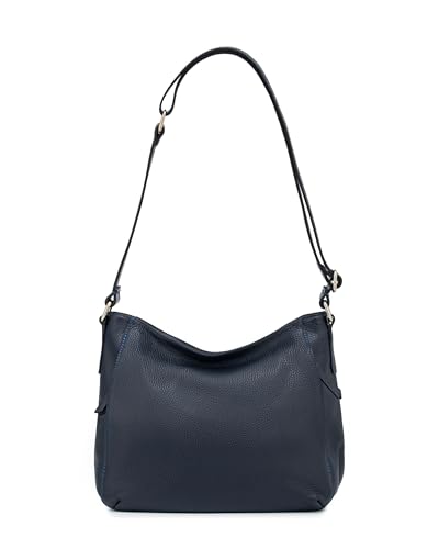 Caspar Klassisch elegante Leder Umhängetasche Damen Schultertasche mit breitem & verstellbarem Schultergurt - PREMIUM LINE - Modell No.865 - Made in Italy, Farbe:dunkelblau von Caspar
