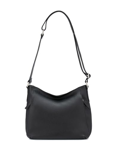 Caspar Klassisch elegante Leder Umhängetasche Damen Schultertasche mit breitem & verstellbarem Schultergurt - PREMIUM LINE - Modell No.865 - Made in Italy, Farbe:schwarz von Caspar