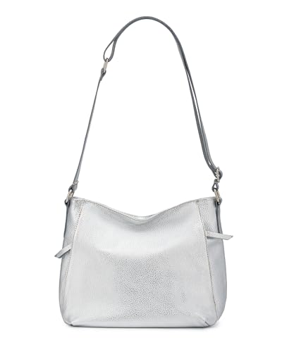 Caspar Klassisch elegante Leder Umhängetasche Damen Schultertasche mit breitem & verstellbarem Schultergurt - PREMIUM LINE - Modell No.865 - Made in Italy, Farbe:silber metallic von Caspar