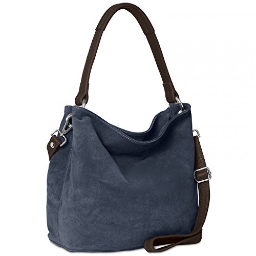 Caspar Klassische Leder Schultertasche Umhängetasche aus hochwertigem Veloursleder - PREMIUM LINE - Modell No.580 - Made in Italy, Farbe:dunkelblau von Caspar