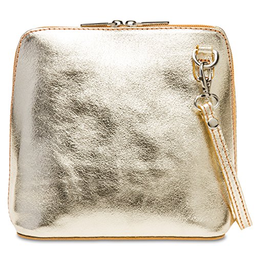Caspar Kleine Elegante Leder Clutch Damen Umhängetasche in metallic Optik - CLASSIC LINE - Modell No.778 - Made in Italy, Farbe:gold, Größe:One Size von Caspar