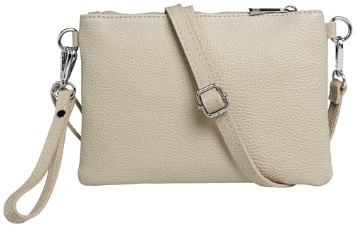 Caspar Kleine Leder Clutch Damen Umhängetasche Abendtasche mit verstellbarem Schultergurt & Handschlaufe - CLASSIC LINE - Modell No.852 - Made in Italy, Farbe:beige von Caspar