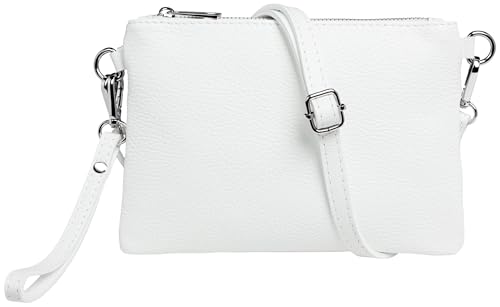 Caspar Kleine Leder Clutch Damen Umhängetasche Abendtasche mit verstellbarem Schultergurt & Handschlaufe - CLASSIC LINE - Modell No.852 - Made in Italy, Farbe:weiß von Caspar