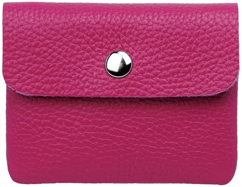 Caspar Kleiner Echt Leder Geldbeutel Damen Portemonnaie Geldbörse mit Reißverschluss & Druckknopf - GB416 - Made in Italy, Farbe:Fuchsia, Größe:Klein (11cm x 8cm) von Caspar
