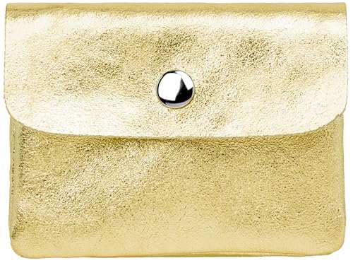 Caspar Kleiner Echt Leder Geldbeutel Damen Portemonnaie Geldbörse mit Reißverschluss & Druckknopf - GB416 - Made in Italy, Farbe:Gold metallic, Größe:Klein (11cm x 8cm) von Caspar