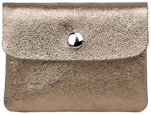 Caspar Kleiner Echt Leder Geldbeutel Damen Portemonnaie Geldbörse mit Reißverschluss & Druckknopf - GB416 - Made in Italy, Farbe:Platin metallic, Größe:Klein (11cm x 8cm) von Caspar