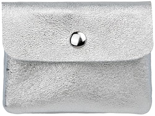 Caspar Kleiner Echt Leder Geldbeutel Damen Portemonnaie Geldbörse mit Reißverschluss & Druckknopf - GB416 - Made in Italy, Farbe:Silber metallic, Größe:Klein (11cm x 8cm) von Caspar