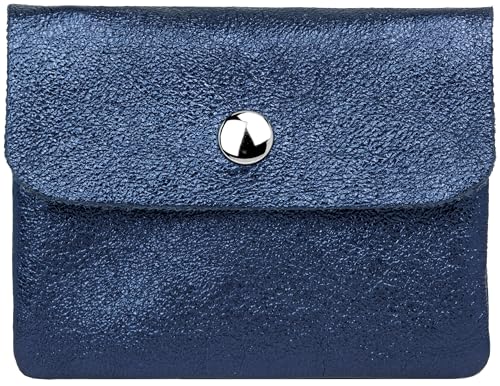 Caspar Kleiner Echt Leder Geldbeutel Damen Portemonnaie Geldbörse mit Reißverschluss & Druckknopf - GB416 - Made in Italy, Farbe:dunkelblau metallic, Größe:Klein (11cm x 8cm) von Caspar