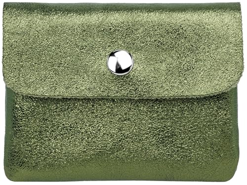 Caspar Kleiner Echt Leder Geldbeutel Damen Portemonnaie Geldbörse mit Reißverschluss & Druckknopf - GB416 - Made in Italy, Farbe:dunkelgrün metallic, Größe:Klein (11cm x 8cm) von Caspar