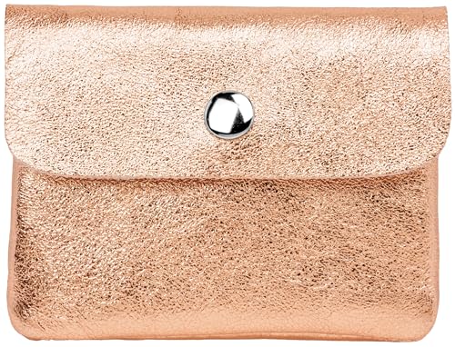 Caspar Kleiner Echt Leder Geldbeutel Damen Portemonnaie Geldbörse mit Reißverschluss & Druckknopf - GB416 - Made in Italy, Farbe:roségold metallic, Größe:Klein (11cm x 8cm) von Caspar