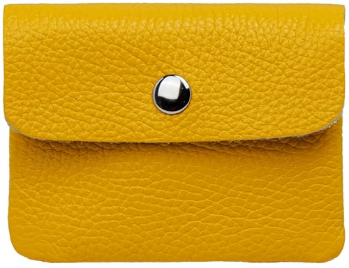 Caspar Kleiner Echt Leder Geldbeutel Damen Portemonnaie Geldbörse mit Reißverschluss & Druckknopf - GB416 - Made in Italy, Farbe:senfgelb, Größe:Klein (11cm x 8cm) von Caspar