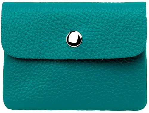 Caspar Kleiner Echt Leder Geldbeutel Damen Portemonnaie Geldbörse mit Reißverschluss & Druckknopf - GB416 - Made in Italy, Farbe:türkis, Größe:Klein (11cm x 8cm) von Caspar